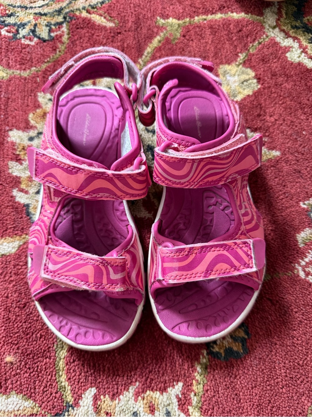 Eddie Bauer Pink Patterned Hook-and-Loop Kids Sandals